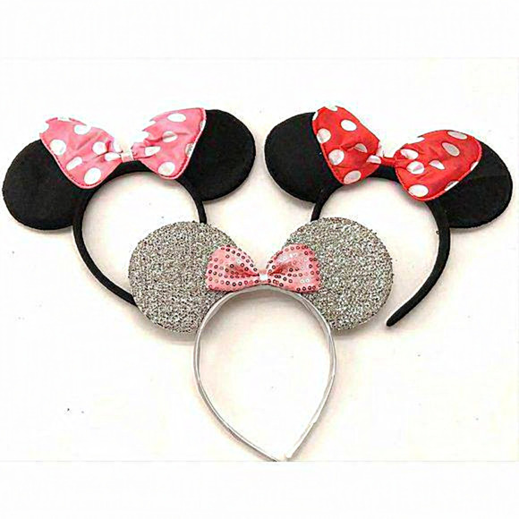 Mickey Mouse 3‎ Minnie Mouse Black Red Pink Silver Bow Headband - Picture 1 of 6
